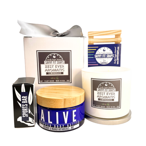 SAVVY SPA GIFT SET - Candle, Moisturizer of choice, Bar Assortment, & Soap Saver